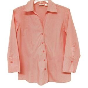 Cato Orange Checked Blouse 🧡🤍 Button Down Shacket Small 3/4 Sleeve Lightweight